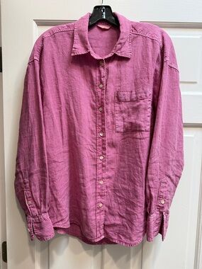 Faherty Womens Stripe Linen Button Down Shirt